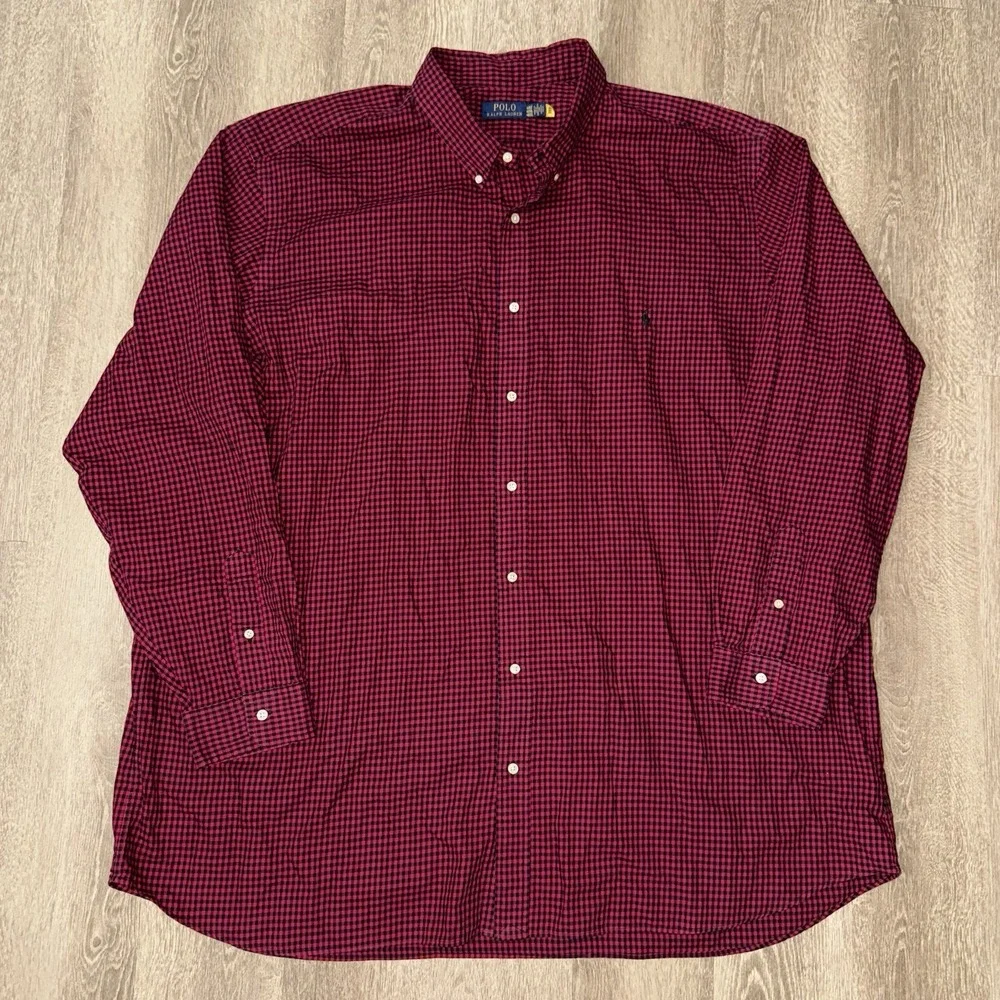 Polo Ralph Lauren Long Sleeve Button Down Oxford Shirt Mens 4XLT Red Black Plaid